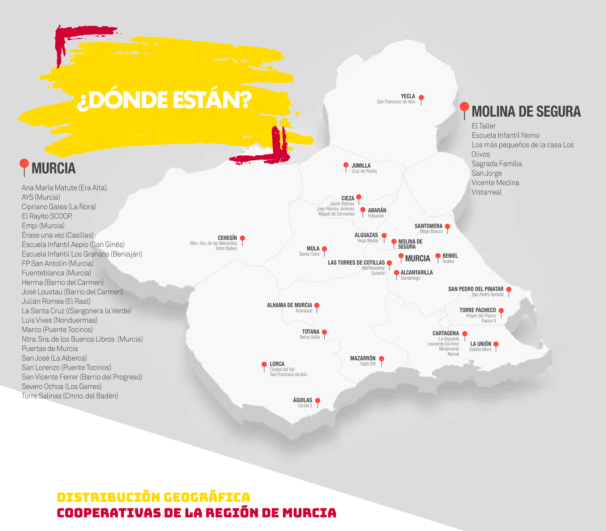 Mapa de Centros Asociados a Ucoerm en la Región de Murcia