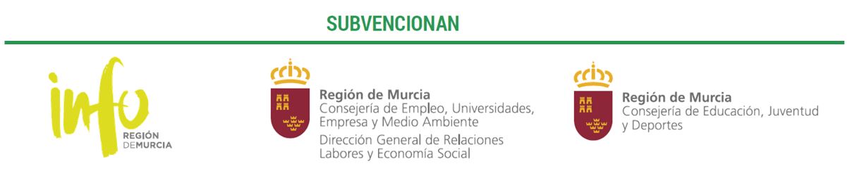 Organismos que subvencionan el congreso de educación Ucoerm 2018: Instituto de Fomento de la Región de Murcia, Consejería de Empleo, Universidades, Empresa y Medio Ambiente y la Consejería de Educación, Juventud y Deporte.